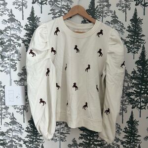 Anthropologie Maeve Cream Sweatshirt with embroidered horses